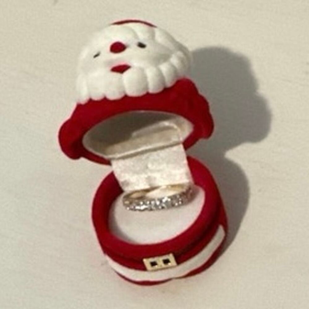 Engagement Ring Flocked Santa Claus Jewelry Trinket Box  Necklace Christmas Gift